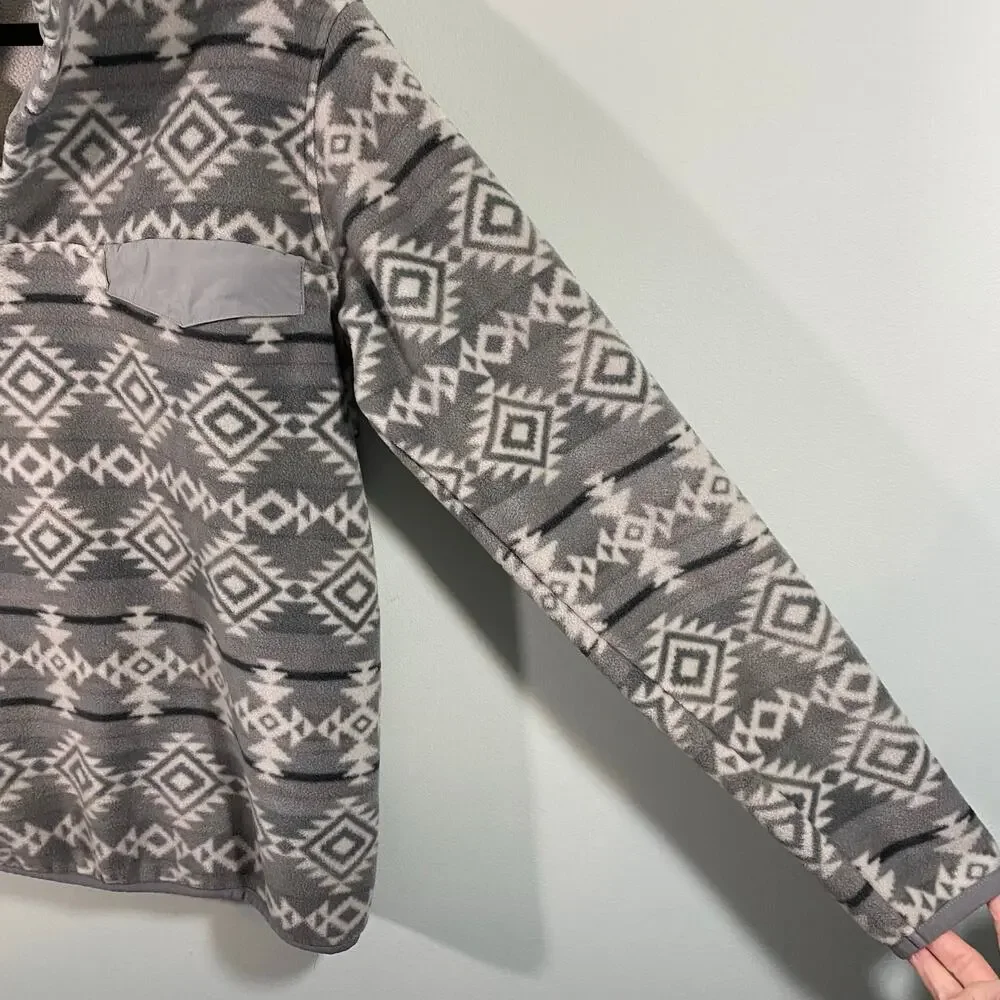 Southern Grit Men Grey & White Aztec Print Snap Neck Fleece Pullover Size S